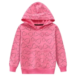 Lenoxi Heart Print Pink Hoodie Adorable Comfort for Everyday Style